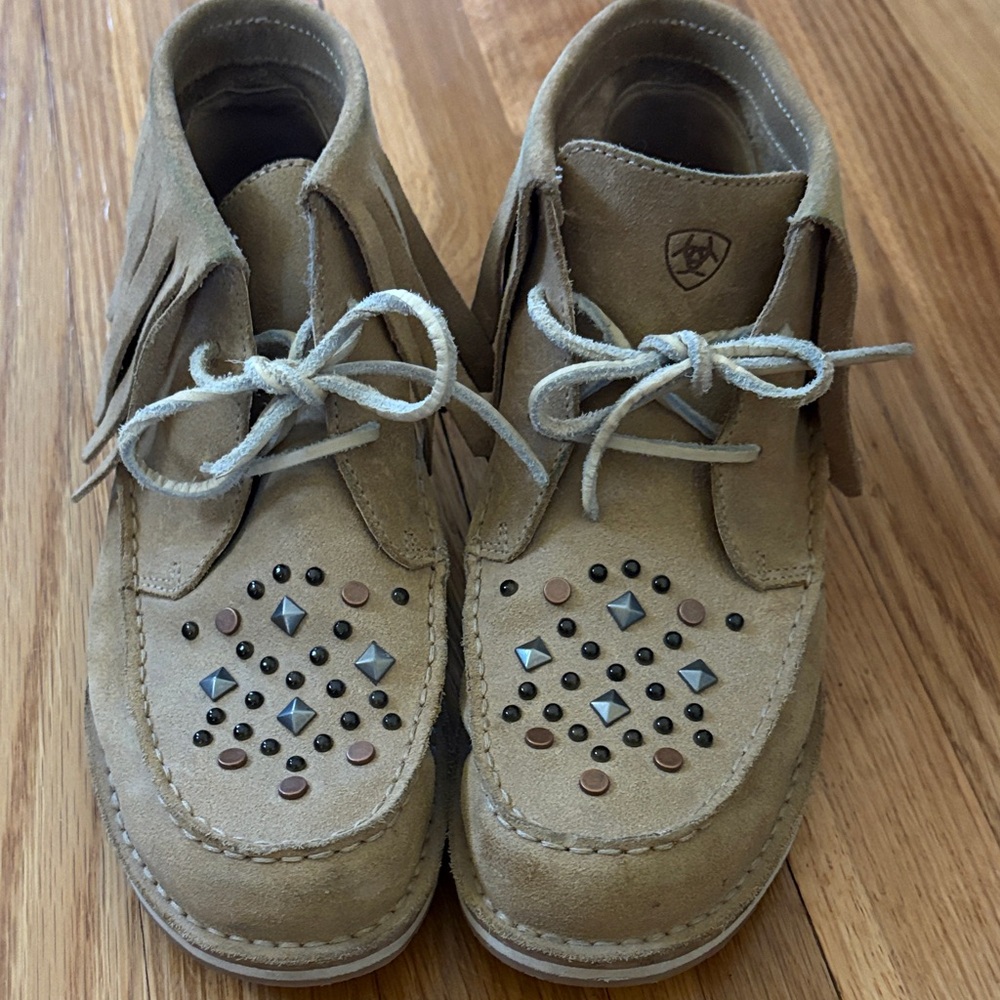 Ariat Tan Ankle Boots with Fringe and Studs